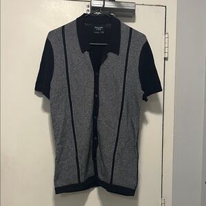 Abercrombie Gray and Black Button-Up Polo Shirt